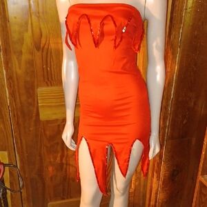 Strapless Red Devil Flaming Party Dress with Sequin Trim. Sz Sm